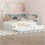 Lit de jour double en métal avec lit gigogne, armoires de rangement et ports USB, blanc