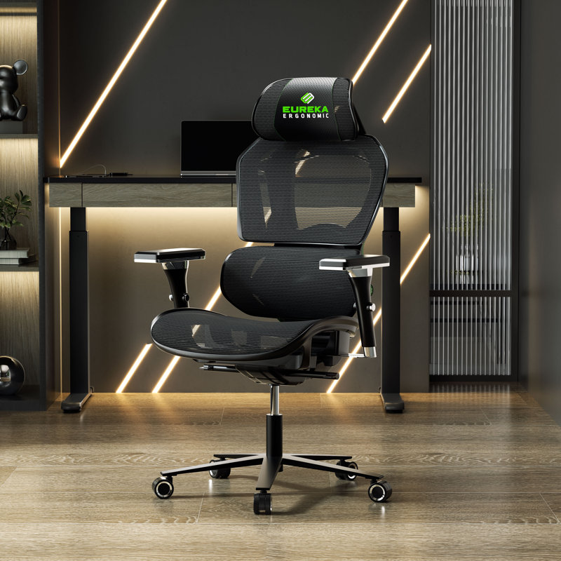 Gaming Chair with Headrest, Black/Green