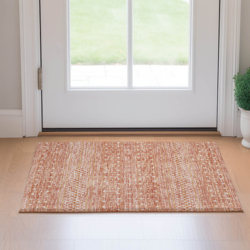 Premium Machine Washable Prisco Salmon Rug, Rectangle 1'8" x 2'6"