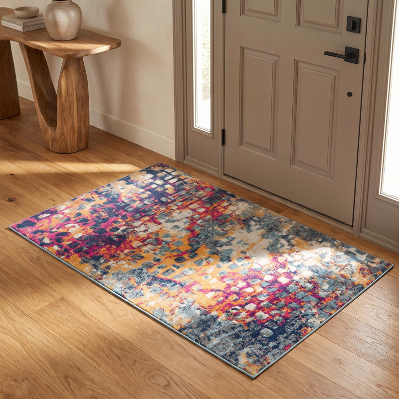 Raenae Blue and Ivory Abstract Rug, Rectangle 2' x 4'