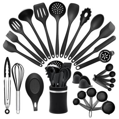 Silicone Kitchen Cooking Utensil Set, 12 Pcs Kitchen Utensils Spatula Set  for Nonstick Cookware, BPA Free Non Toxic Cooking Utensils, Kitchen Tools  Gift (Black ) 
