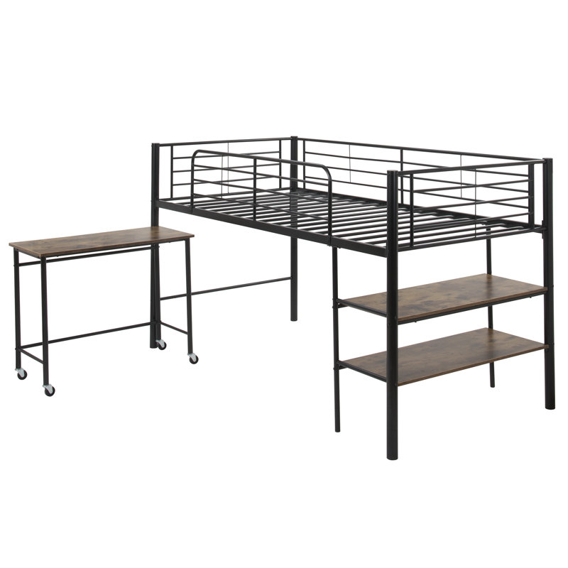 Penick Twin Loft Bed with Bookcase and Rolling Desk by Viv + Rae, Black