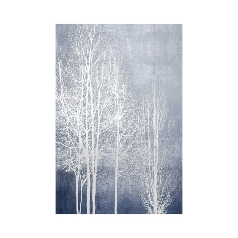 White Trees On Blue Panel I by Kate Bennett - Wrapped Canvas Print, 20.32 cm H x 30.48 cm W