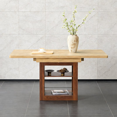 71" Extendable Dining Table With Storage Base, Modern Dual-Tone Rectangular Kitchen Table For 4-8 People