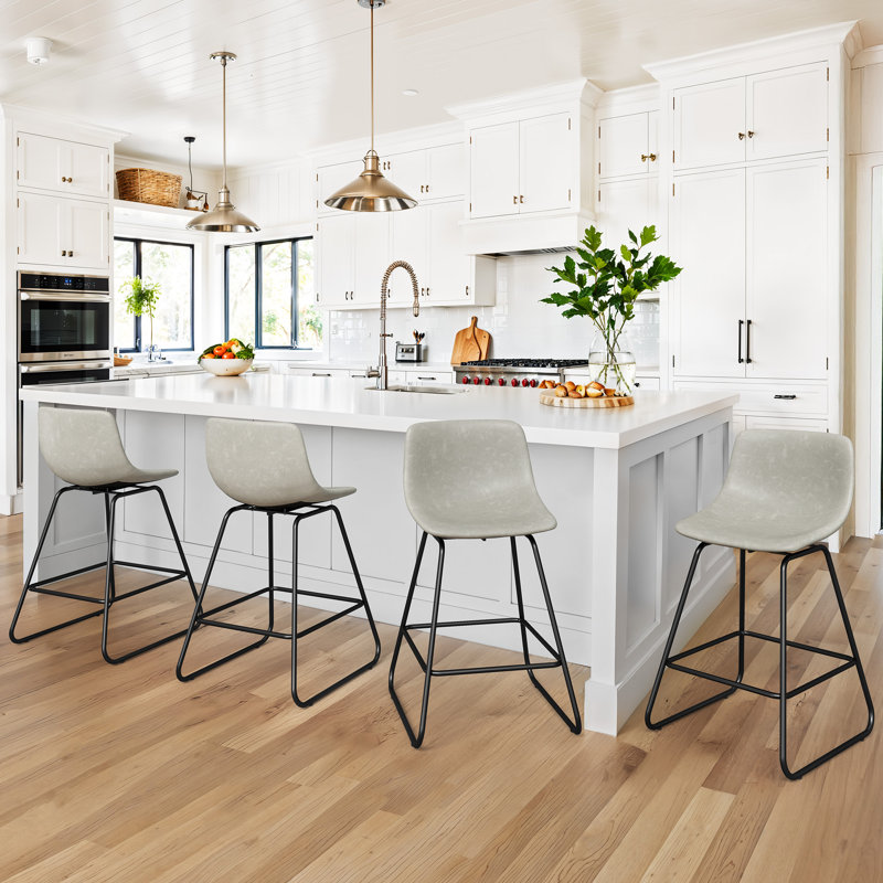 24" Swivel Upholstered Counter & Bar Stools with Full Wraparound Footrest & Sturdy Metal Frame, Beige Gray