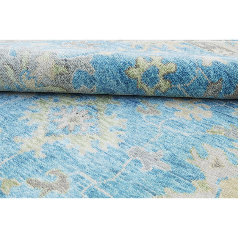Tapis bleu / beige de haute qualité noué à la main, Rectangle 8 pi x 10 pi