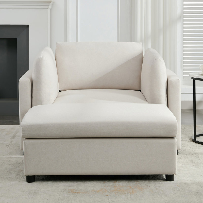 Linen 50" Wide Oversized Armchair with Ottoman, Cream Linen