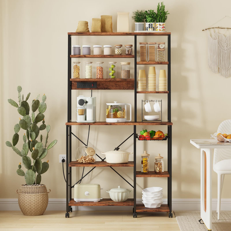 Microwave Stand Bakers Rack W Power Outlet