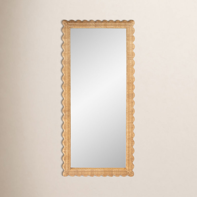 Lacie Scalloped Rattan Floor Mirror, Natural Brown, Natural