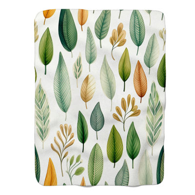 Green Leaves - 1 Piece Premium Sherpa Blanket