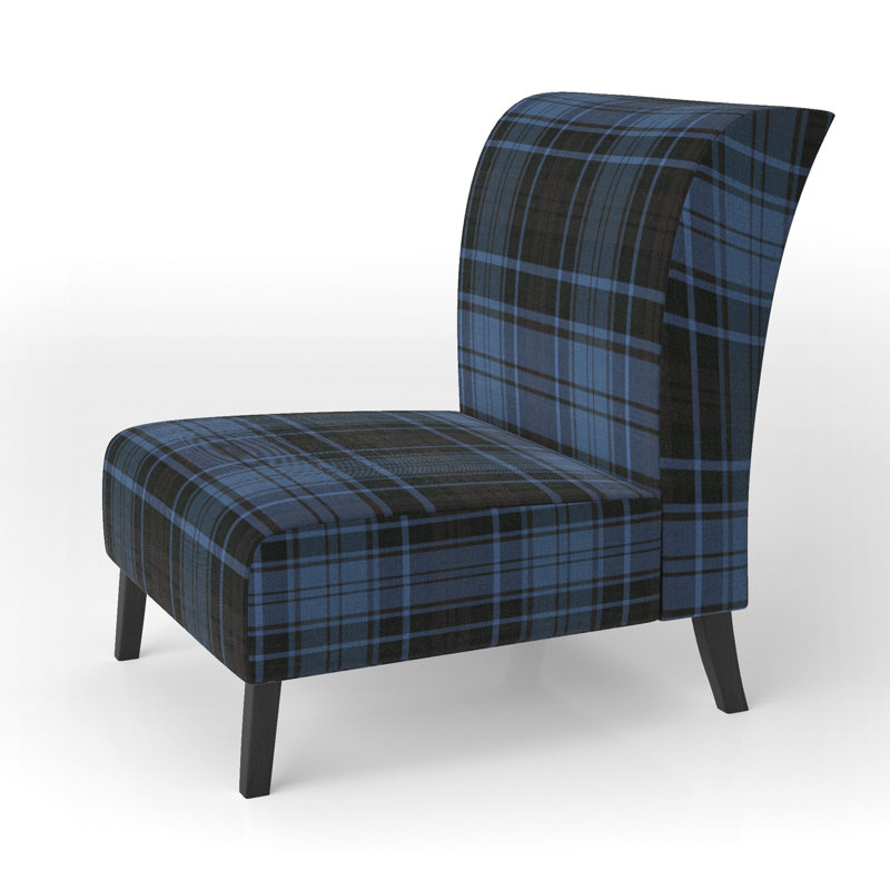 Fauteuil de chambre rembourré à motif tartan à carreaux vert et orange, Bleu / Noir