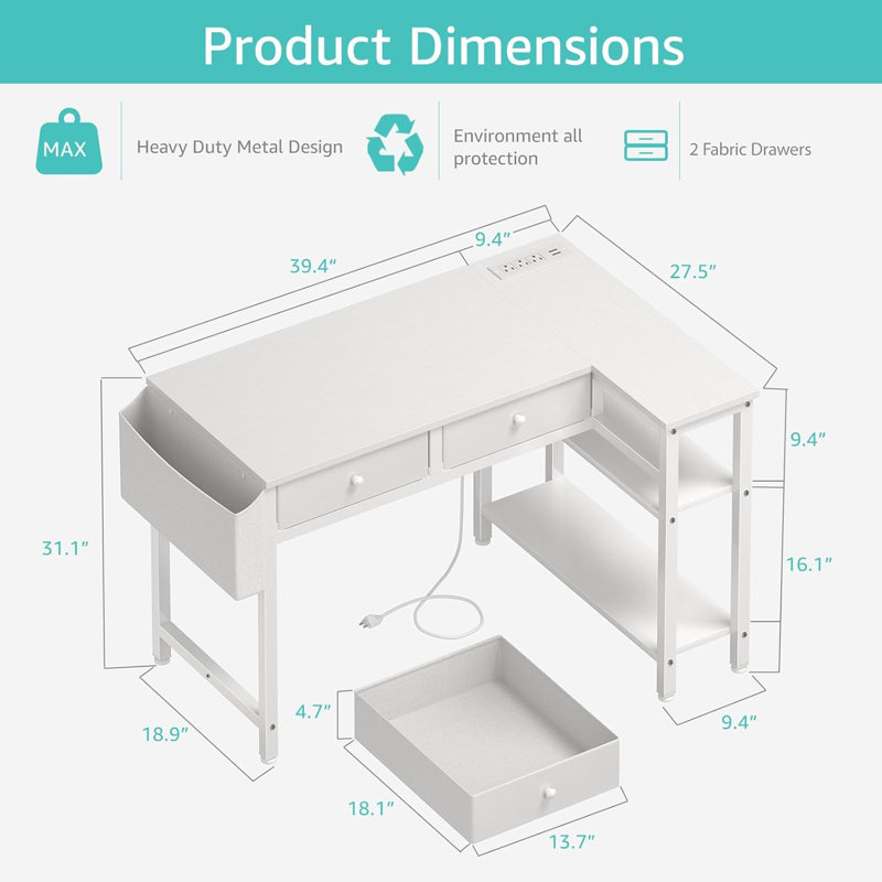 L-Shaped Corner Computer Desk With Drawers And Shelves For Small Spaces, Maximizing Functionality And Style In Your Home Office