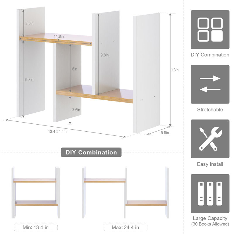 White Desk Organizers And Storage Small Desktop Bookshelf Length Expandable Desk Organization Shelves Counter Corner Book Shelf Adjustable Narrow Book Organizer For Desk Countertop