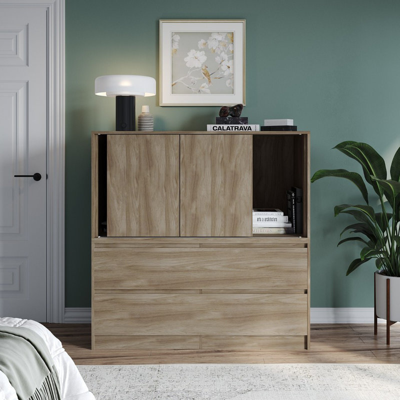 Solid Wood Rectangle Accent Cabinet, Beige