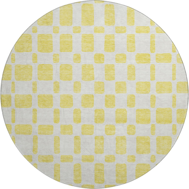 Premium Machine Washable Prisco Yellow Rug, Round 8'