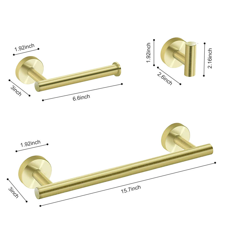 3 Bathroom Hardware In Brushed Gold - Contemporary Style. Guards Scratches And Rust. For Organization. Effortless Installation Procedure Accessory Modern Smooth Edges . Material Resists Corrosion.