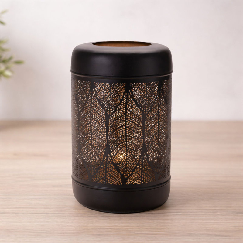 Cut Metal Leaf Pattern Lantern 13"H, 13.45" H x 8.25" W x 8.2" D