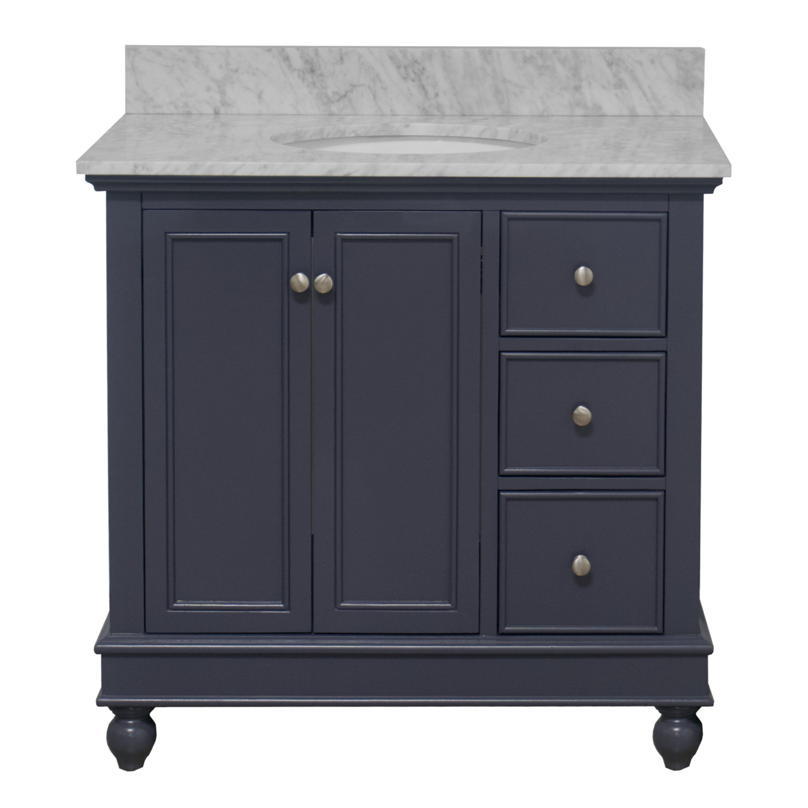 Ferdinand 36'' Single Bathroom Vanity, Marine Gray, Carrara Marble