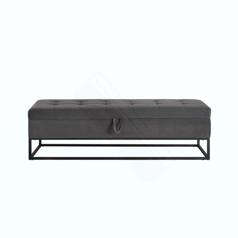 Bed Bench Metal Base With Storage Velvet, Gray