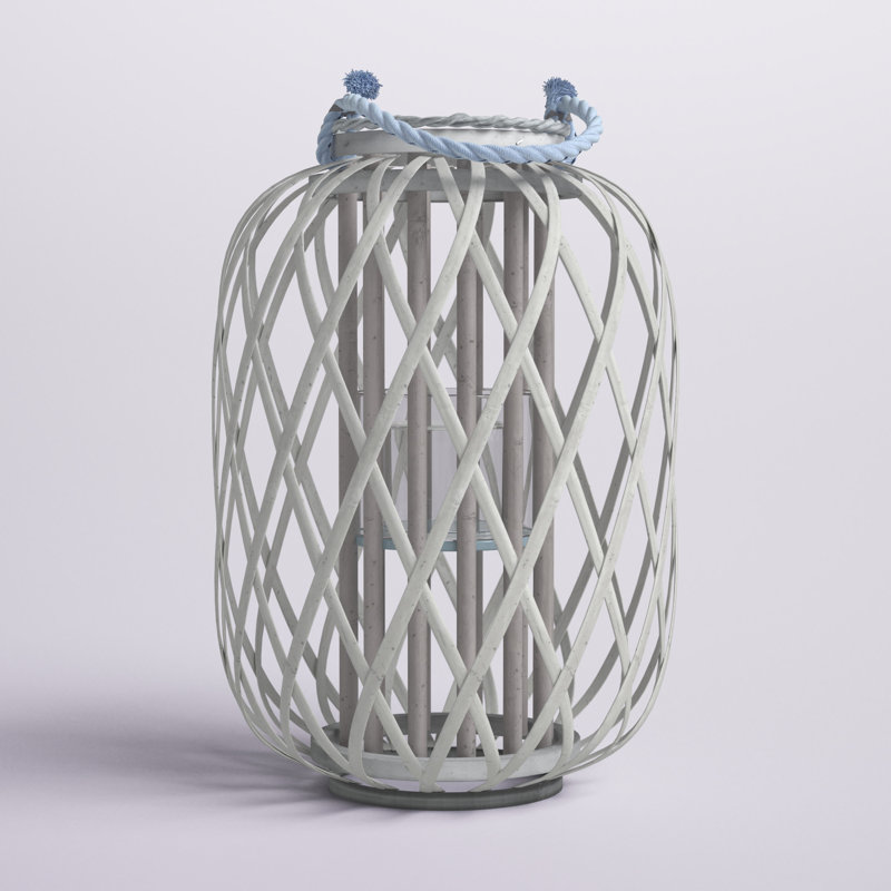  Grey Willow Lantern with Glass – 15.75 Inch Small, 15.6" H x 6.63" W x 6.63" D
