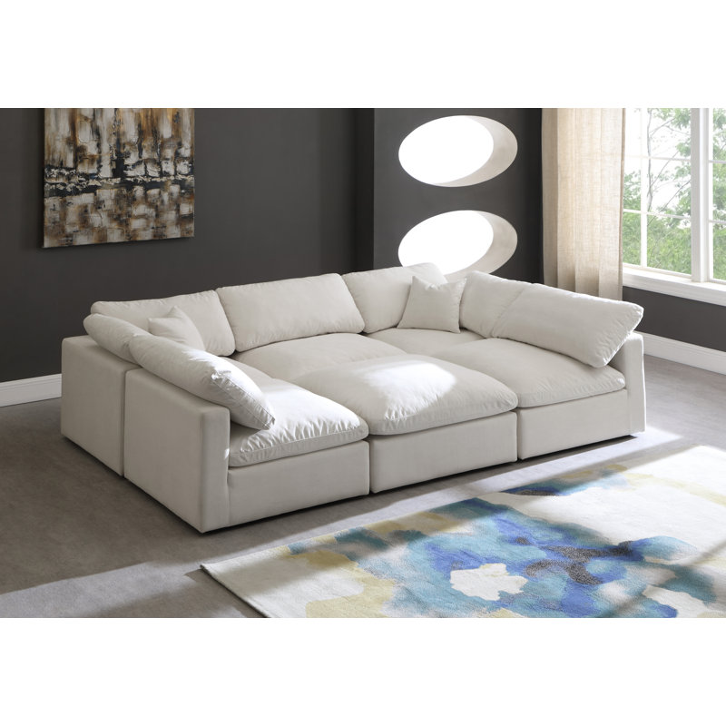 Atis Velvet U-Shaped Sectional Reversible, Cream Velvet