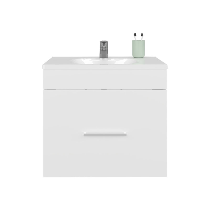 Meuble-lavabo de salle de bain avec lavabo, 1 tiroir, blanc, Blanc