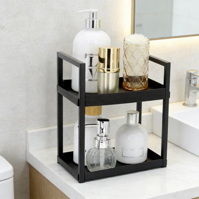 Tablette de rangement à 2 niveaux avec cadre en métal et plateaux en PP, support de rangement multifonctionnel pour meuble-lavabo, cuisine, bureau et sous l'évier