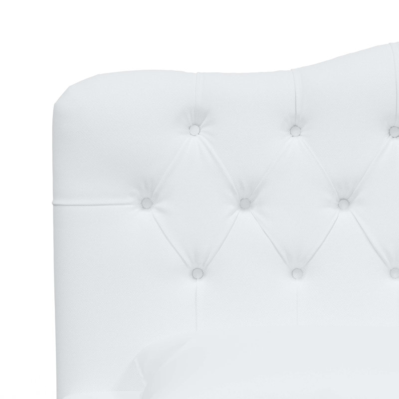 Alencon Tufted Upholstered Low Profile Standard Bed, White Performance Twill, Queen