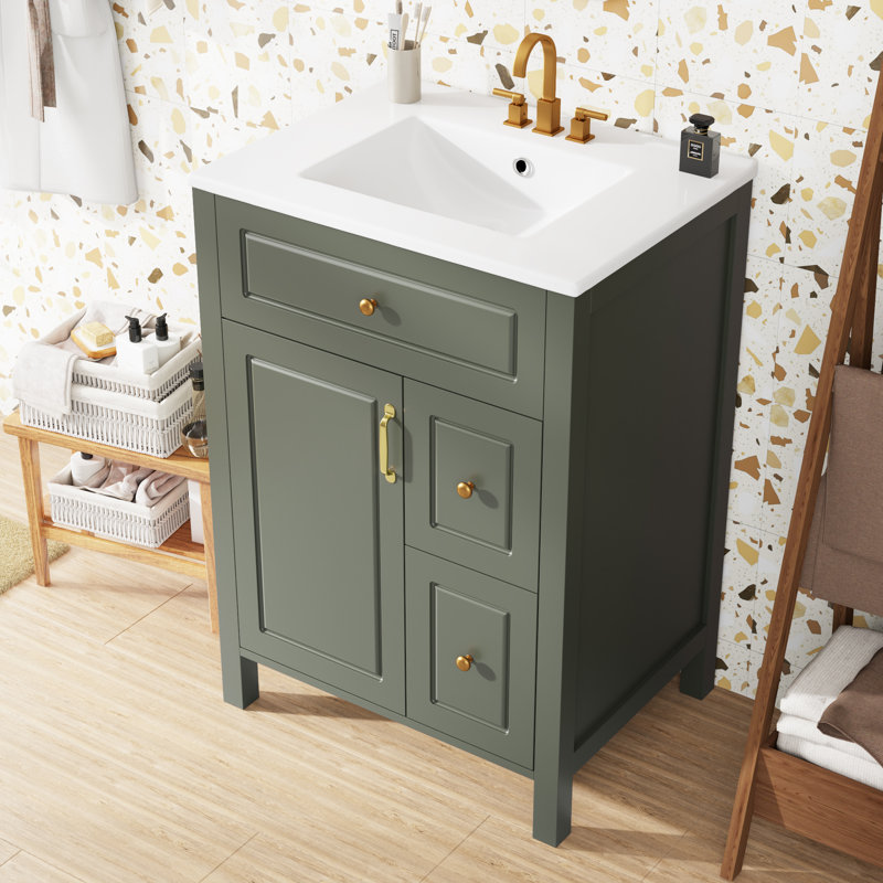24" Single Bathroom Vanity With Ceramic Top, Green