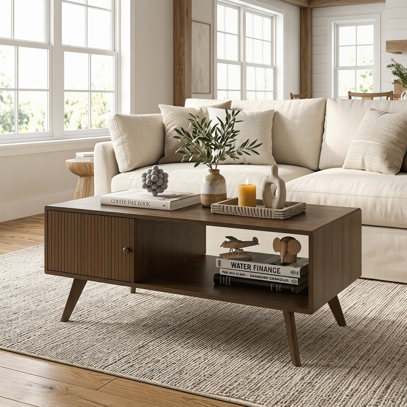 Neil 43" Rectangle Coffee Table With Storage For Living Room, Walnut
