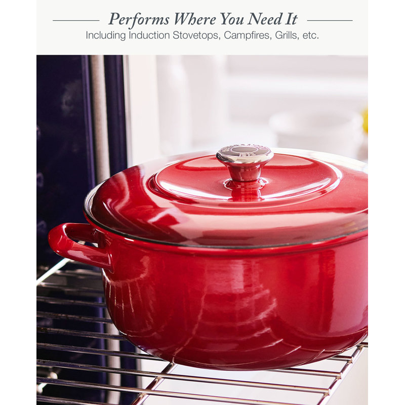 Lava Red Enameled Cast Iron 5.3QT Dutch Oven with Lid