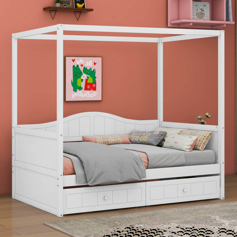 Twin Canopy Day Bed With 2 Drawers - Kalandra, White