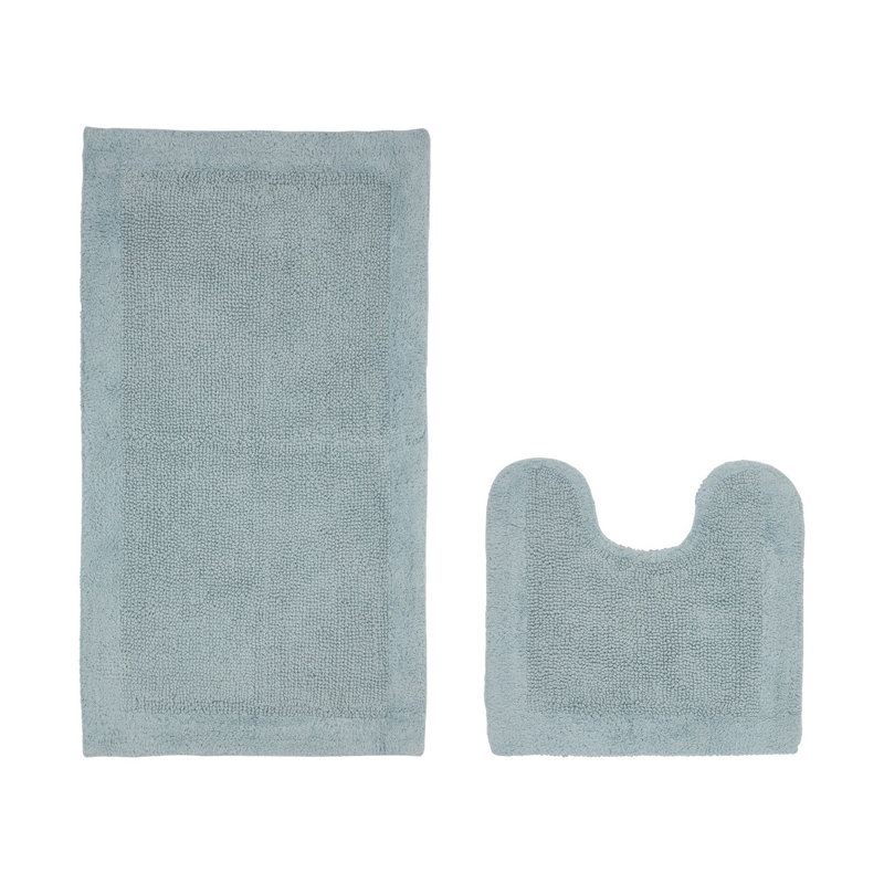 Ensemble de tapis pour salle de bain 2 pièces touffeté et réversible Moriceau 100% coton 2370 g / m² - ultra doux, très absorbant, lavable à la machine, certifié OEKO-TEX, idéal pour la douche, la baignoire, le meuble-lavabo et la toilette, bleu