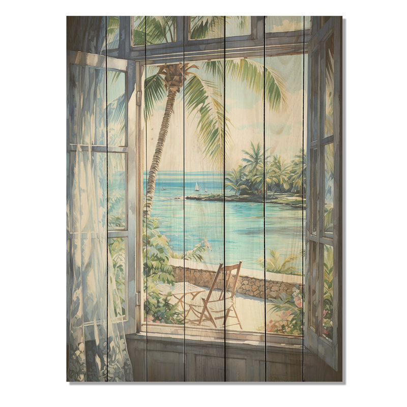 Tranquility Beachside Windows Horizon I - Fenêtres côtières sur bois, H 32 po x l 24 po