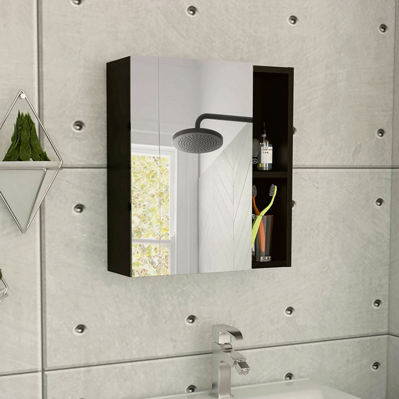 Pharmacie avec miroir, cinq tablettes internes, porte simple, Noir