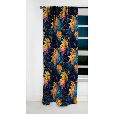Éclat cosmique jaune et mauve - Rideau floral - Rideau floral occultant en velours - 1 panneau