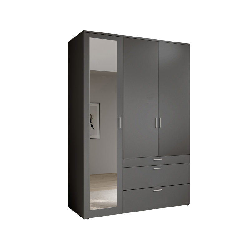 3 Hinged Door Wardrobe with Mirror 135 cm, Graphite