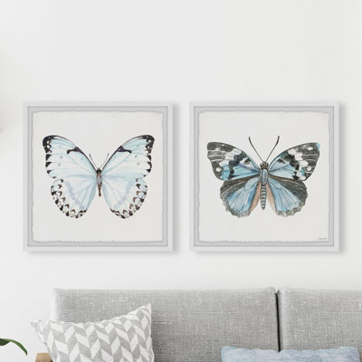 «Lovely Butterflies», ensemble de 2 reproductions d'art sur papier encadrées