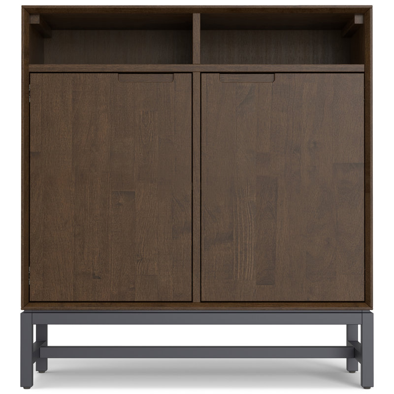 36"W Solid Hardwood 2-Shelf Modern Industrial Entryway Storage Cabinet with 2 Open Cubbies