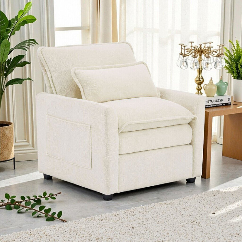 Fauteuil d'appoint moderne à une place avec poches de rangement, revêtement moelleux moelleux, capacité de poids de 300 lb