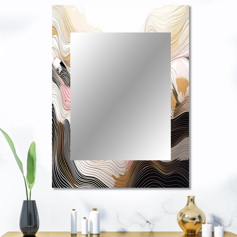 Exploration des lignes abstraites V - dessin au trait grand miroir mural, miroir unique moderne, art imprimé en métal