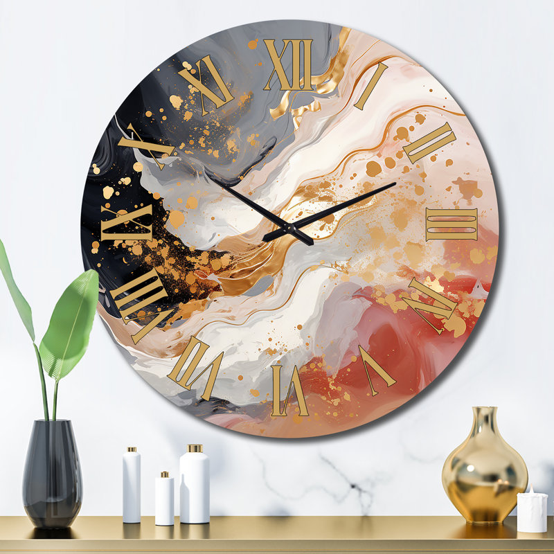 Pink Liquid Gold Harmony Wave - Abstract Shapes Wall Clock, Large