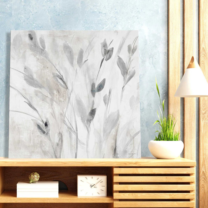"Grey Misty Leaves Square I (Square)" by Lanie Loreth, Wrapped Canvas, 24" H x 24" W, Silver