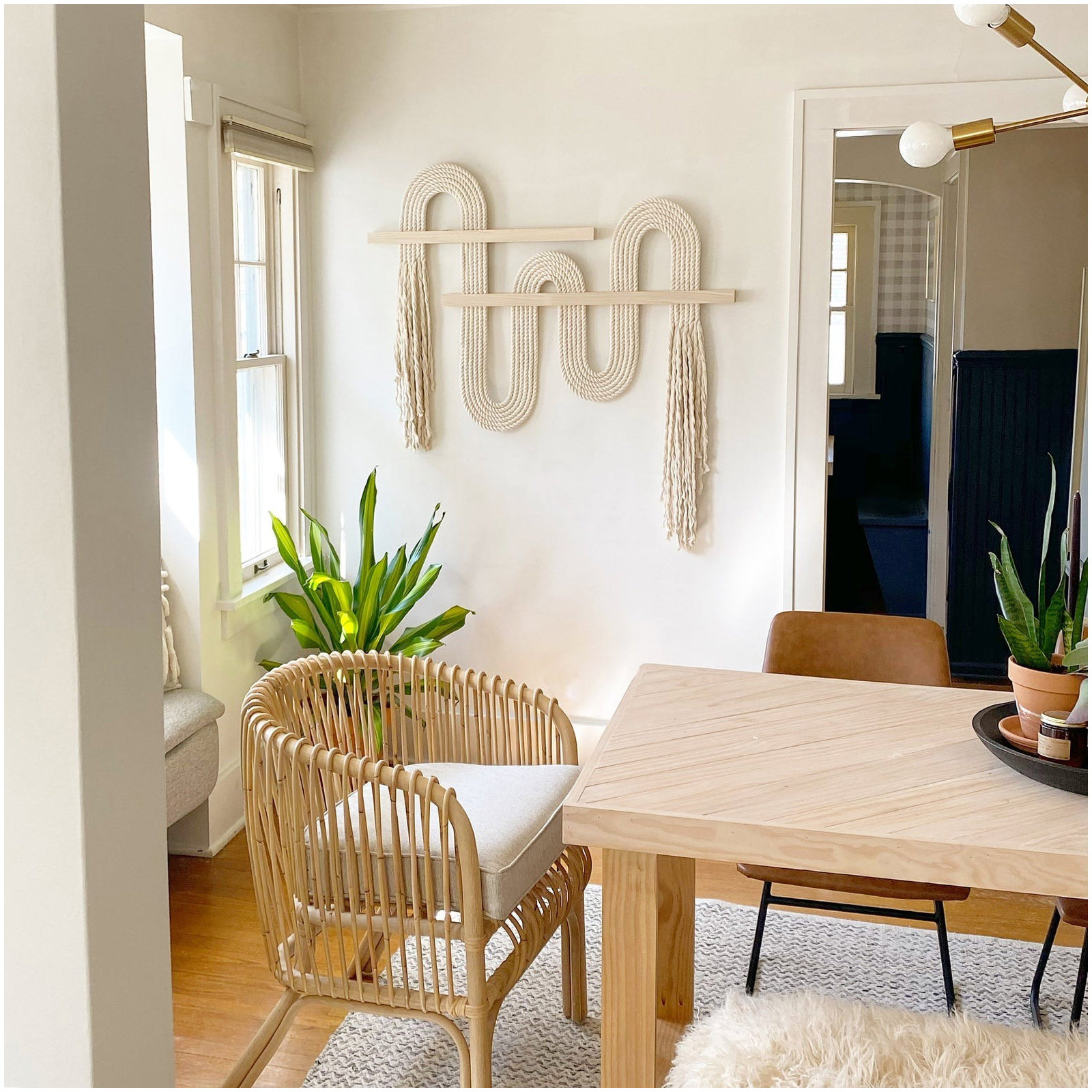 Vibrato Hand Woven Cotton Wall Hanging, Ivory/Natural Wood