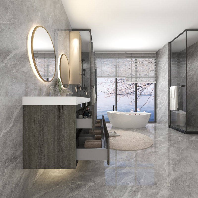 70.4'' Double Bathroom Vanity with Plastic Top, Smoke Oak