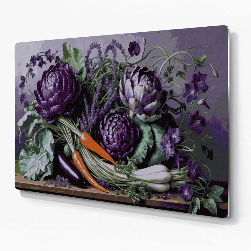 Légumes, fleurs violettes, art mural en métal mauve, H 12 po x l 18 po