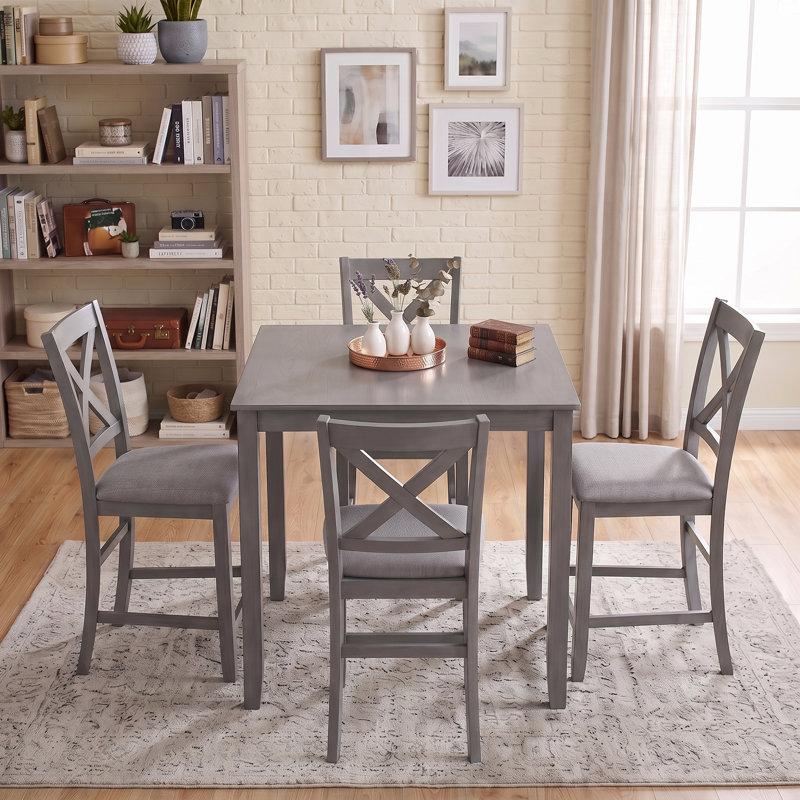 Ensemble de table de salle à manger compacte 5 pièces, comprenant 4 chaises rembourrées grises confortables pour petits appartements