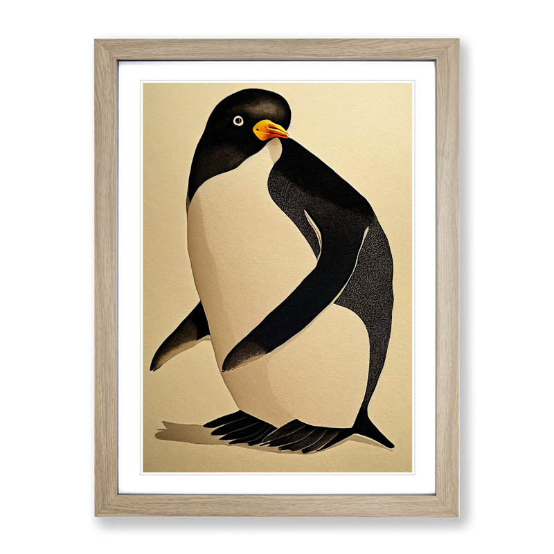 Penguin No.2 - Single Picture Frame Painting, 64cm H x 46cm W x 2cm D, Oak