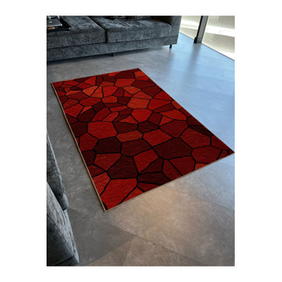 Tapis décoratif rouge à motif géométrique rouge à motif géométrique mixte lavable à la machine