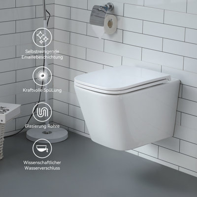 Belfry Bathroom Jakeman LPF Elongated Wall Mounted Wall Hung Toilets (Seat Included)